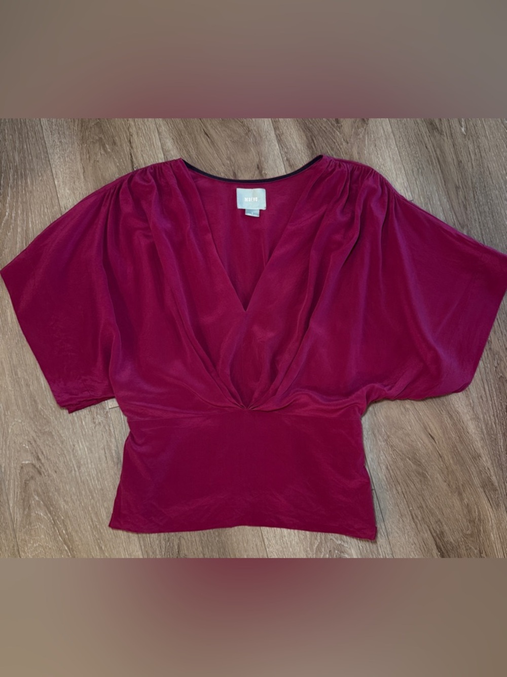 Maeve Anthropologie 100% Silk Blouse Size 6 Red Draped V-Neck Top